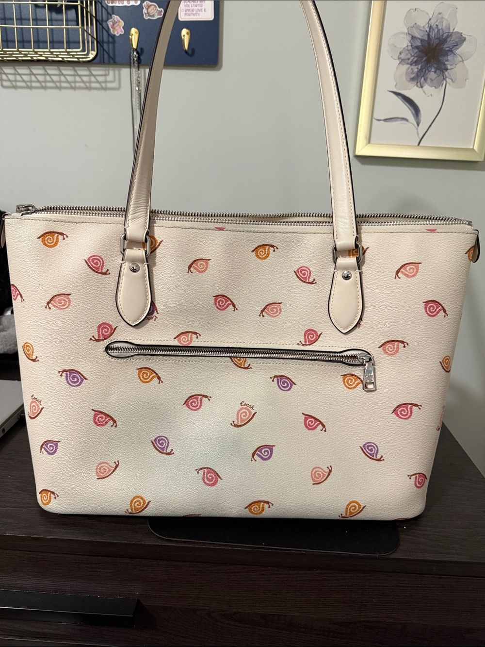 Coach Cream Leather Tote with Multicolor Snail Motif - Picture 2 of 4